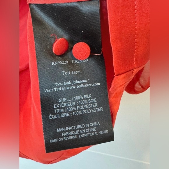 Ted Baker London Red Silk Sheer Panel Blouse Size 2 - Picture 6 of 7